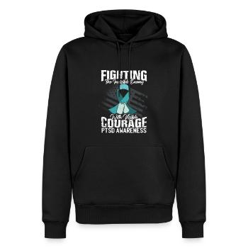 PTBS-Bewusstseinsgeschenk Teal Ribbon US-Veteran - Männer Premium Bio Hoodie - Schwarz - Vorne - Nico (187cm)