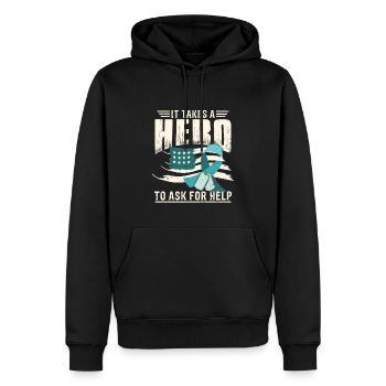 Mois de la sensibilisation au TSPT - Sweat à capuche Premium bio Homme - noir - Devant - Nico (187cm)
