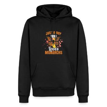 Nur ein Junge, der Monarchen liebt - Männer Premium Bio Hoodie - Schwarz - Vorne - Nico (187cm)
