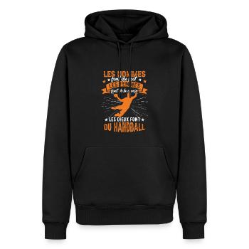 Joueur de handball humour hommes - Sweat à capuche Premium bio Homme - noir - Devant - Nico (187cm)