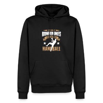 Les Vrais Bonhommes Jouent Au Handball - Sweat à capuche Premium bio Homme - noir - Devant - Nico (187cm)