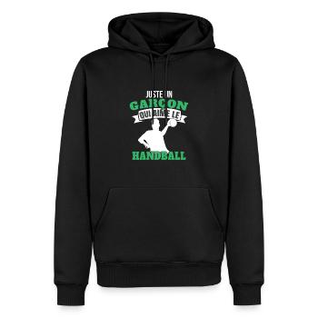Handball Drôle - Sweat à capuche Premium bio Homme - noir - Devant - Nico (187cm)