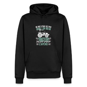 Tracteur Apéro Humour - Sweat à capuche Premium bio Homme - noir - Devant - Nico (187cm)