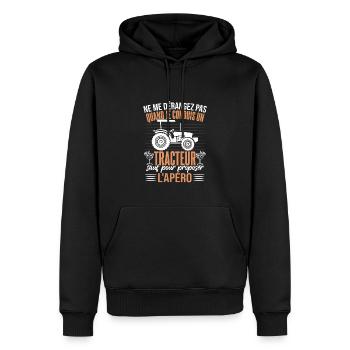 Humoristique Tracteur Apéro - Sweat à capuche Premium bio Homme - noir - Devant - Nico (187cm)