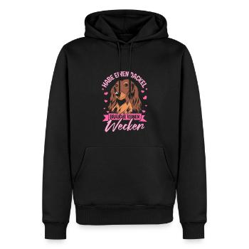 Habe Einen Dackel Brauche Keinen Wecker - Männer Premium Bio Hoodie - Schwarz - Vorne - Nico (187cm)