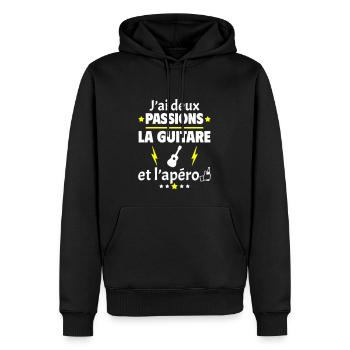 J'ai deux passions guitare apéro, fête des pères - Sweat à capuche Premium bio Homme - noir - Devant - Nico (187cm)