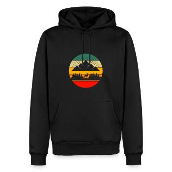 Montagnes Randonnée Forêt Arbres Rétro Cerf Nature - Sweat à capuche Premium bio Homme - noir - Devant - Nico (187cm)