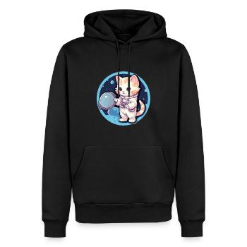 Astronaut Kitty erforscht die kosmische Grenze - Männer Premium Bio Hoodie - Schwarz - Vorne - Nico (187cm)