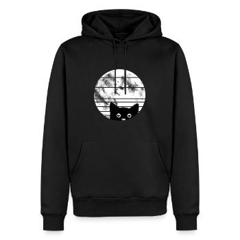 Chat avec lune - Sweat à capuche Premium bio Homme - noir - Devant - Nico (187cm)