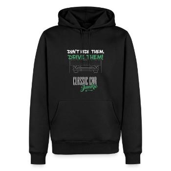 Classic Car Junkie - Barn Find Garage Drive them - Men’s Premium Organic Hoodie - black - Front - Nico (187cm)