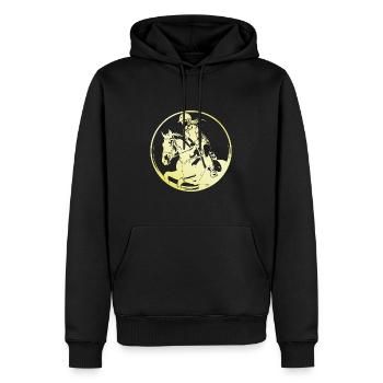 Cheval de selle femme - Sweat à capuche Premium bio Homme - noir - Devant - Nico (187cm)