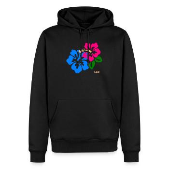 T-Shirt mit blauem und rosa L&N-Hibiskus - Männer Premium Bio Hoodie - Schwarz - Vorne - Nico (187cm)