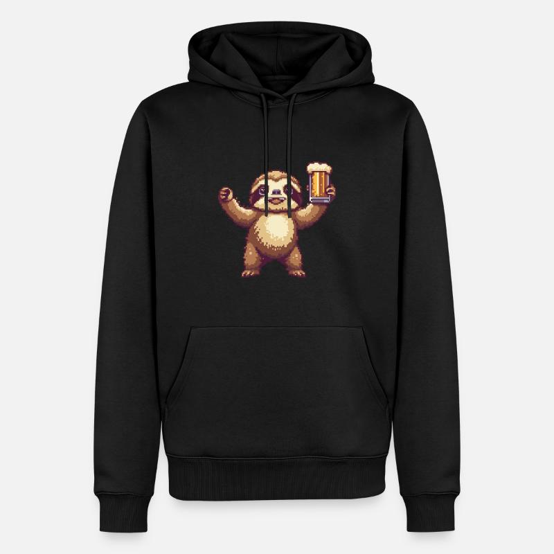 Faultier Pixel Bier - Männer Premium Bio Hoodie - Schwarz