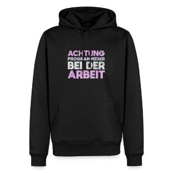 Achtung: Programmierer Bei Der Arbeit - Männer Premium Bio Hoodie - Schwarz - Vorne - Nico (187cm)