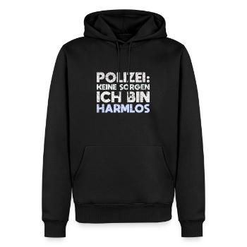 Polizei: Keine Sorgen, Ich Bin Harmlos - Männer Premium Bio Hoodie - Schwarz - Vorne - Nico (187cm)
