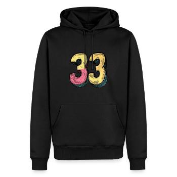 33 Zahl Bunt - Männer Premium Bio Hoodie - Schwarz - Vorne - Nico (187cm)