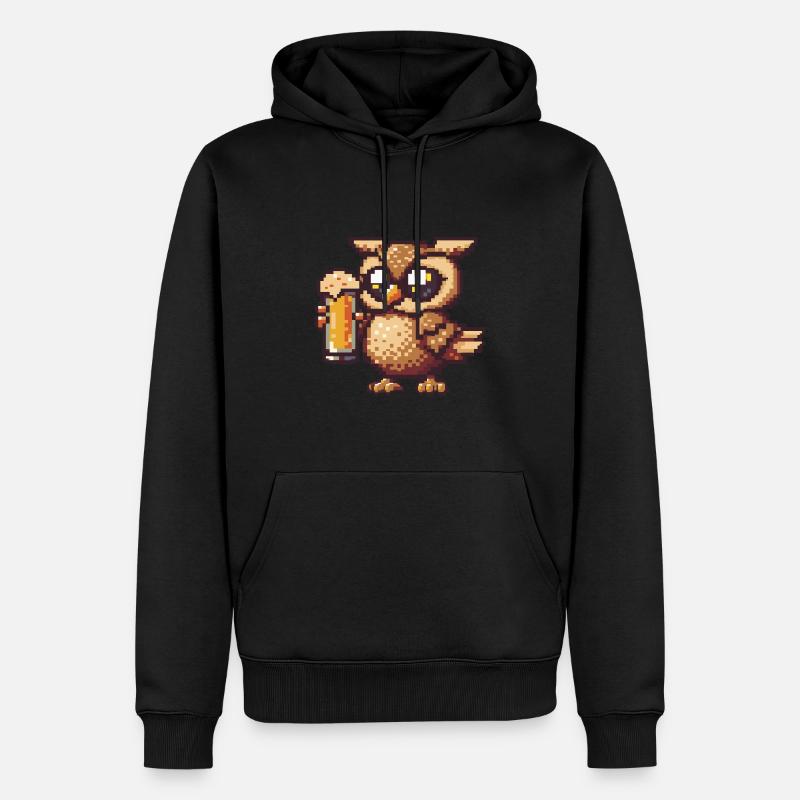Eule Pixel Bier - Männer Premium Bio Hoodie - Schwarz