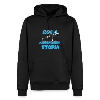 Ship of Fools Utopia, année 2024 - Sweat à capuche Premium bio Homme - noir - Devant - Nico (187cm)