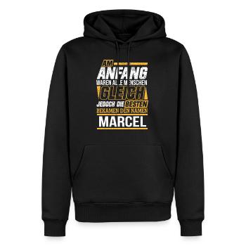 MARCEL - Die Besten - Männer Premium Bio Hoodie - Schwarz - Vorne - Nico (187cm)