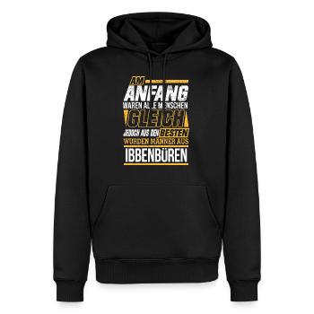 IBBENBÜREN wo die Besten Männer herkommen - Männer Premium Bio Hoodie - Schwarz - Vorne - Nico (187cm)