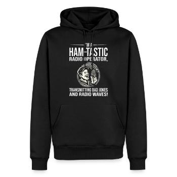 Ham-tastic Radio Operator Transmitting Dad Jokes - Men’s Premium Organic Hoodie - black - Front - Nico (187cm)