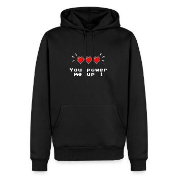 Power Up - Herz Liebe Valentinstag Geek Gaming - Männer Premium Bio Hoodie - Schwarz - Vorne - Nico (187cm)