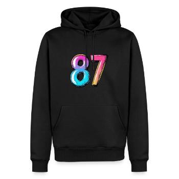 87 Zahl Bunt - Männer Premium Bio Hoodie - Schwarz - Vorne - Nico (187cm)