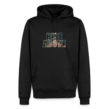 Rise Above - Motivational Quote Design - Männer Premium Bio Hoodie - Schwarz - Vorne - Nico (187cm)