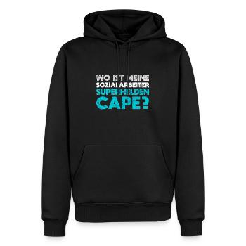 Wo Ist Meine Sozialarbeiter-Superhelden-Cape? - Männer Premium Bio Hoodie - Schwarz - Vorne - Nico (187cm)