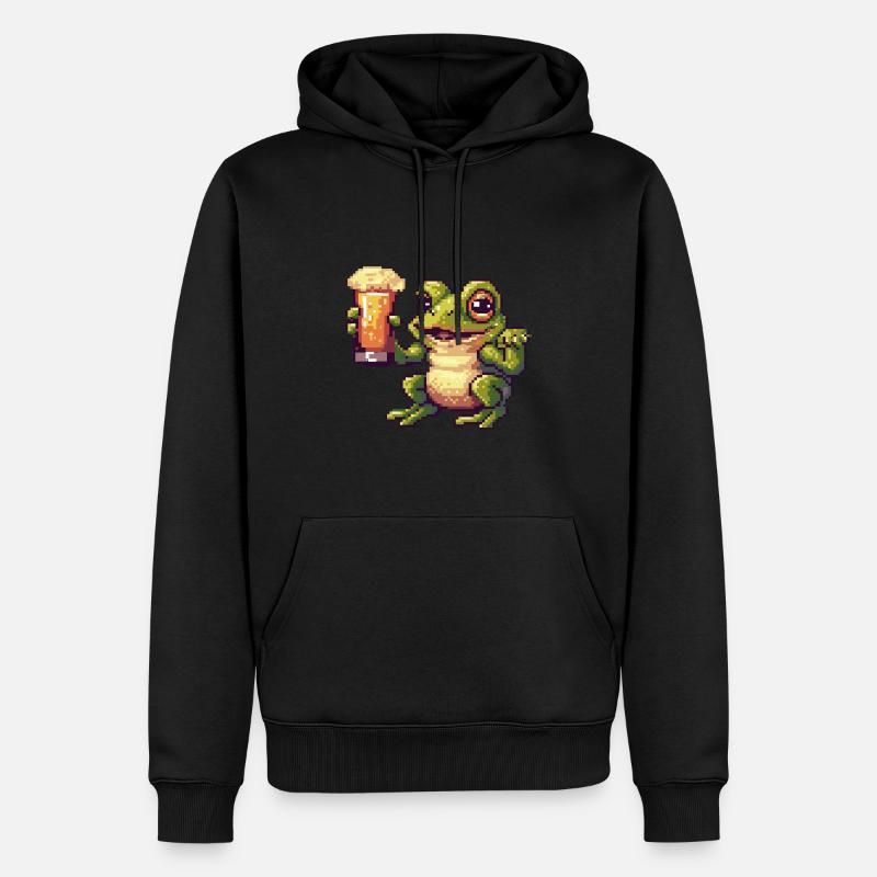 Frosch Pixel Bier - Männer Premium Bio Hoodie - Schwarz