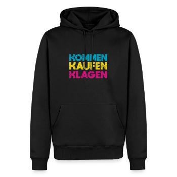 Kommen, Kaufen, Klagen - Männer Premium Bio Hoodie - Schwarz - Vorne - Nico (187cm)