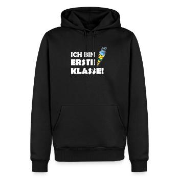 Ich bin erste Klasse! Schulanfänger-Shirt - Männer Premium Bio Hoodie - Schwarz - Vorne - Nico (187cm)