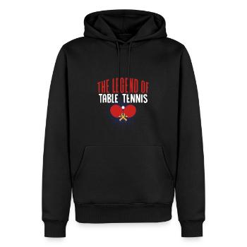 La légende parmi les joueurs de tennis de table - Sweat à capuche Premium bio Homme - noir - Devant - Nico (187cm)