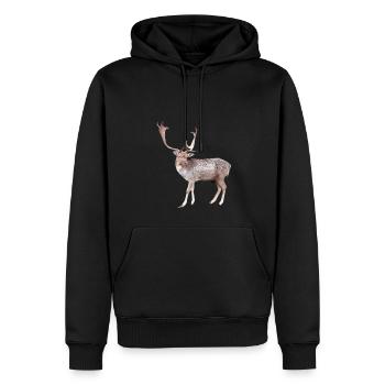 Hirsch - Männer Premium Bio Hoodie - Schwarz - Vorne - Nico (187cm)