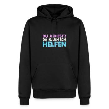 Du Atmest? Da Kann Ich Helfen - Männer Premium Bio Hoodie - Schwarz - Vorne - Nico (187cm)