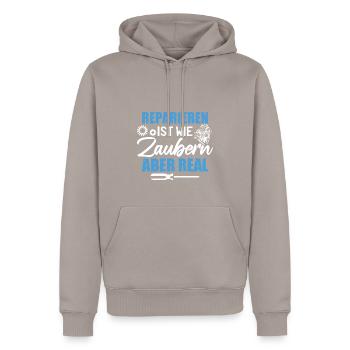 Schrauber Automechaniker - Männer Premium Bio Hoodie - Taupe - Vorne - Nico (187cm)