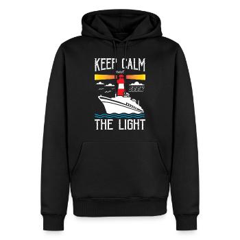Restez calme et cherchez le phare de lumière - Sweat à capuche Premium bio Homme - noir - Devant - Nico (187cm)