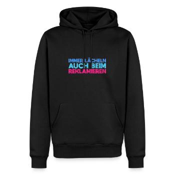 Immer Lächeln. Auch Beim Reklamieren - Männer Premium Bio Hoodie - Schwarz - Vorne - Nico (187cm)