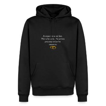 Ein Zauberer kommt nie zu spät und ist auch nicht früh - Männer Premium Bio Hoodie - Schwarz - Vorne - Nico (187cm)