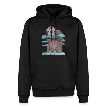 hey mr sloth - Sweat à capuche Premium bio Homme - noir - Devant - Nico (187cm)