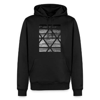 Holz - Männer Premium Bio Hoodie - Schwarz - Vorne - Nico (187cm)