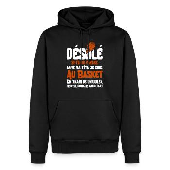 "Je suis au basket" - Sweat à capuche Premium bio Homme - noir - Devant - Nico (187cm)