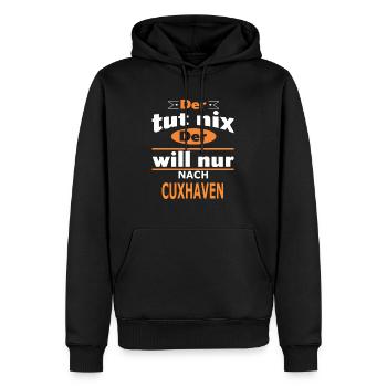 CUXHAVEN - Männer Premium Bio Hoodie - Schwarz - Vorne - Nico (187cm)