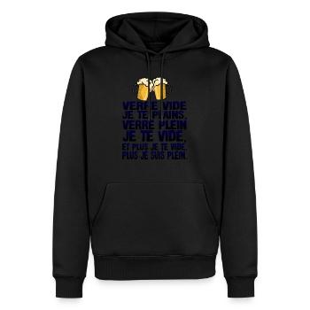 alcool humour verre vide plains plein biere citati - Sweat à capuche Premium bio Homme - noir - Devant - Nico (187cm)