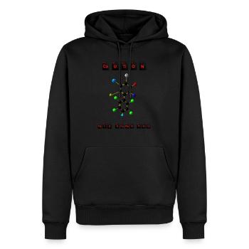 Caution - Männer Premium Bio Hoodie - Schwarz - Vorne - Nico (187cm)