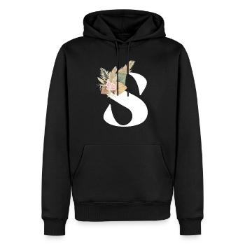 lettre S fleuris - Sweat à capuche Premium bio Homme - noir - Devant - Nico (187cm)