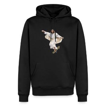 Jesus Skater ohne Heiligenschein - Männer Premium Bio Hoodie - Schwarz - Vorne - Nico (187cm)
