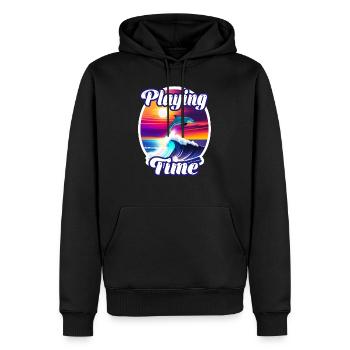 Dolphin and wave - Men’s Premium Organic Hoodie - black - Front - Nico (187cm)