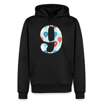 Ballon zum 9-jährigen Jubiläum - Männer Premium Bio Hoodie - Schwarz - Vorne - Nico (187cm)