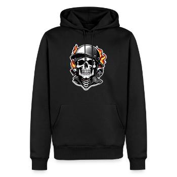 moto style retro - crane et squelette - Sweat à capuche Premium bio Homme - noir - Devant - Nico (187cm)